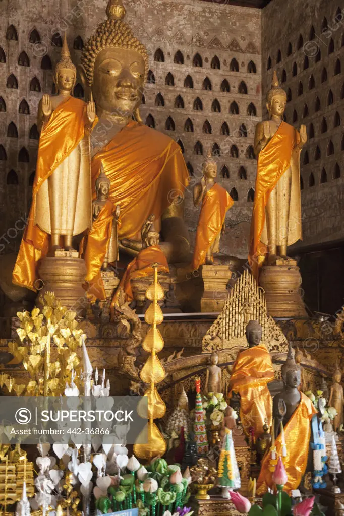 Buddha statues inside the main prayer hall, Wat Si Saket, Vientiane, Laos