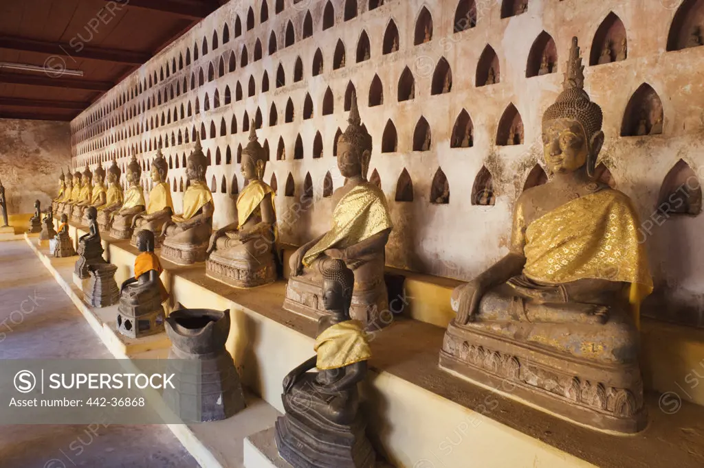 Buddha statues in a temple, Wat Si Saket, Vientiane, Laos