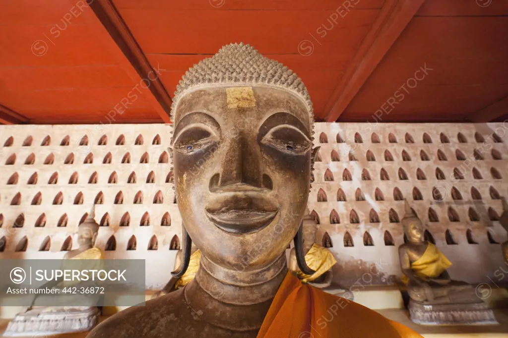 Buddha statues in a temple, Wat Si Saket, Vientiane, Laos