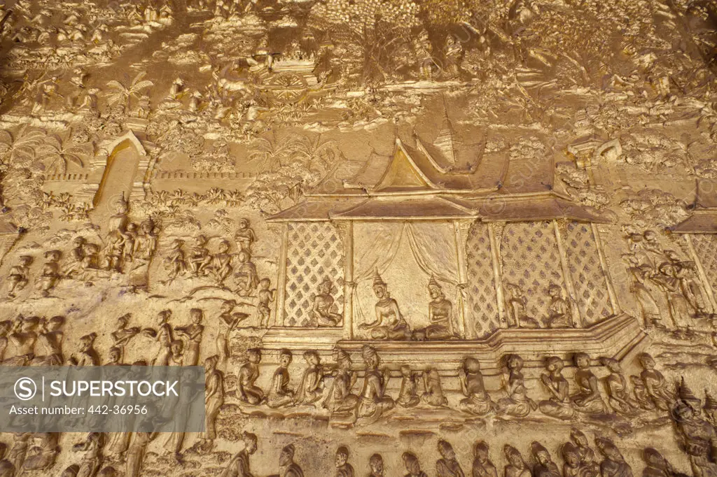 Exterior wall decoration of the main prayer hall, Wat Mai Suwannaphumaham, Luang Phabang, Laos