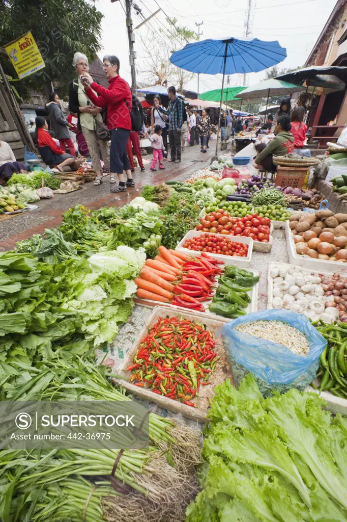 Morning vegetables market, Luang Phabang, Laos
