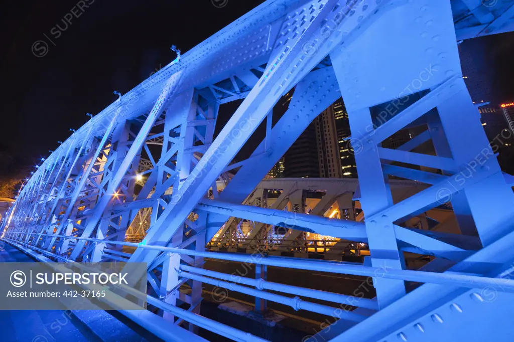 Architectural details of a suspension bridge, Fullerton Bridge, Singapore