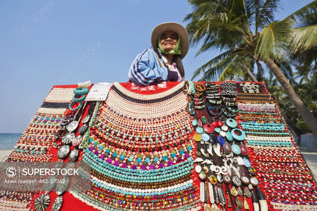 Thailand,Trat Province,Koh Chang,Beach Vendor Selling Jewellery