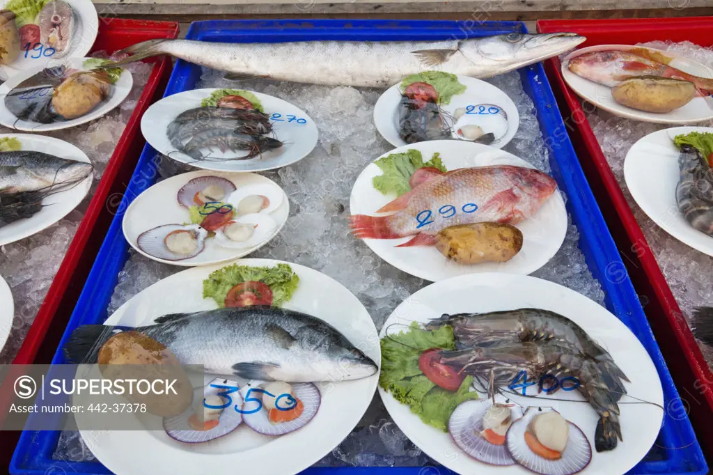 Thailand,Trat Province,Koh Chang,Klong Prao Beach,Beach Front Restaurant Seafood Display