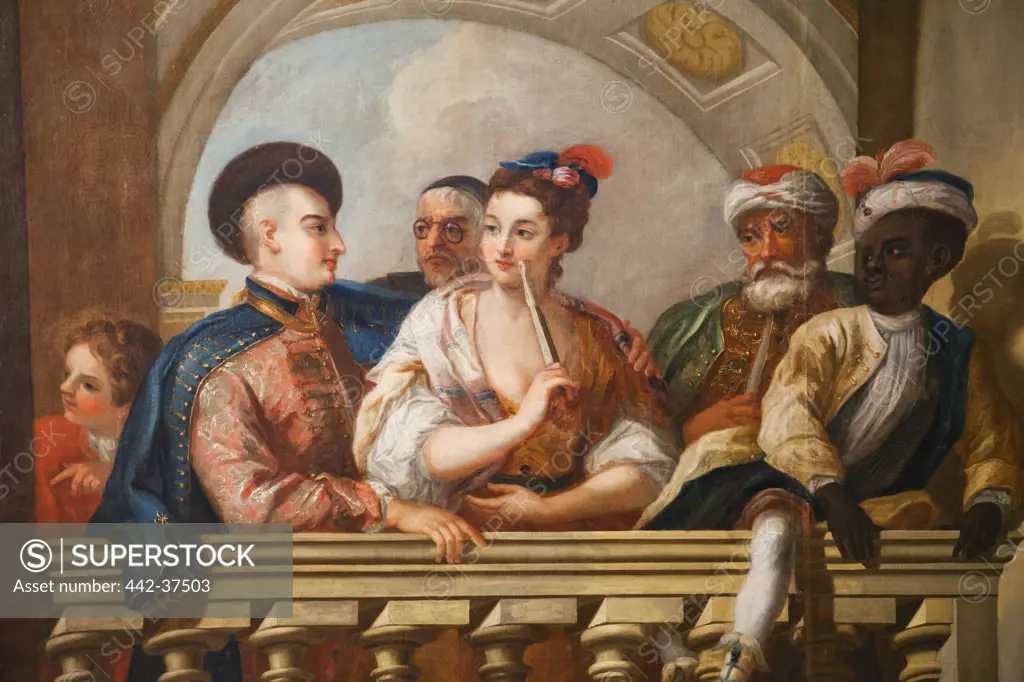 UK, London, Kensington, Kensington Palace, The King's Staircase, Wall Paintings depicting Nobles