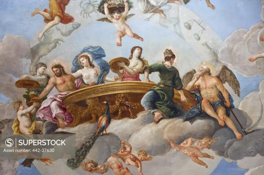UK, England, London, Surrey, Hampton Court Palace, William III's Apartments, Ceiling Artwork