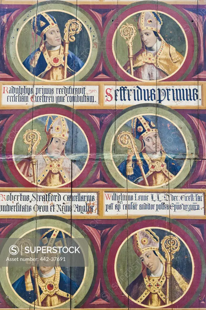 UK, England, West Sussex, Chichester, Chichester Cathedral, 16th Century Paintings by Lambert Barnard showing Representations of the Bishops of Chichester