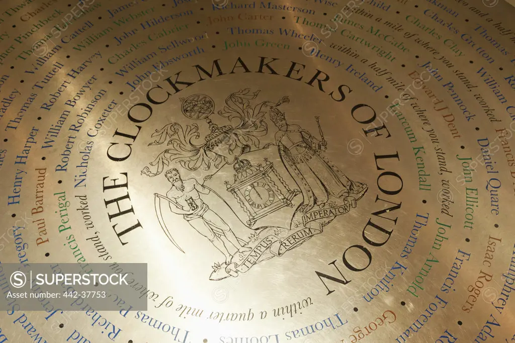 England,London,The City,Guildhall,The Clockmakers Museum,Floor Plaque