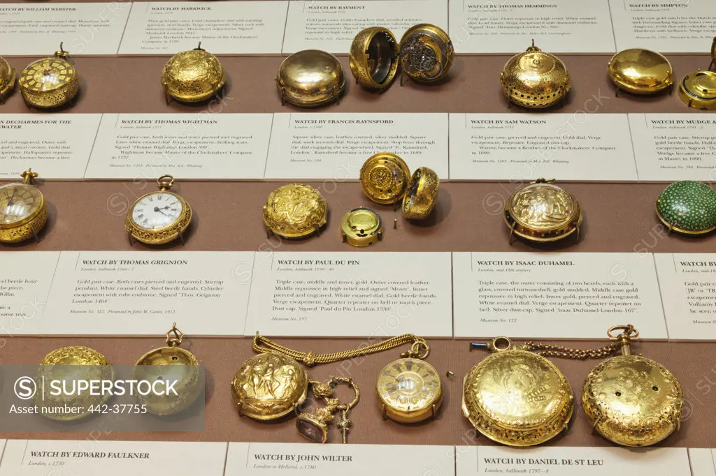 England,London,The City,Guildhall,The Clockmakers Museum,Display of Watches