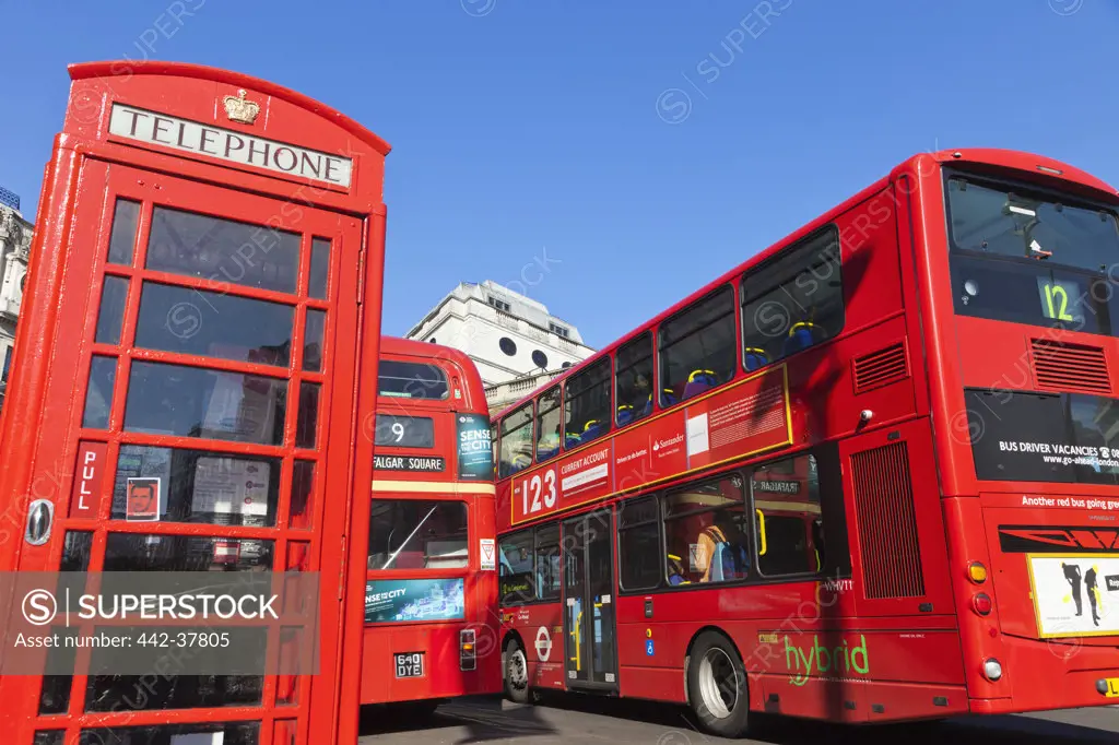 England,London,Red Telephone Box and Red Double Decker Bus