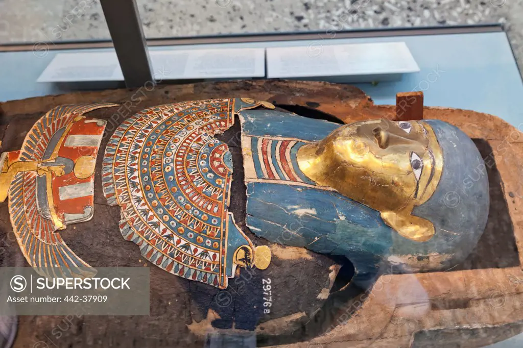 UK, England, London, British Museum, Egyptian Room, Display of Egyptian Mummy
