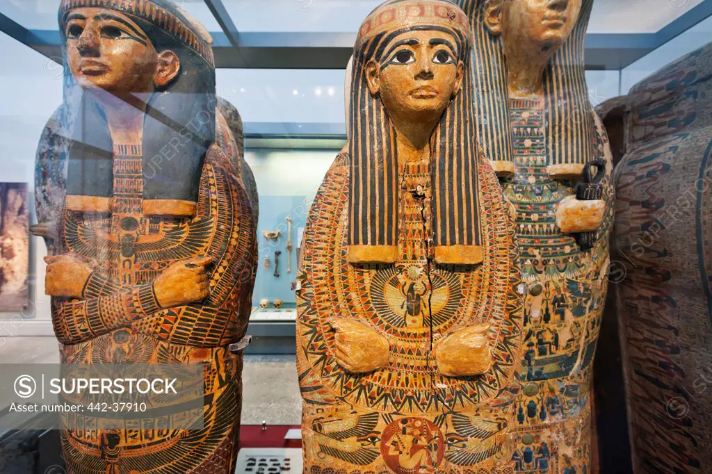 UK, England, London, British Museum, Egyptian Room, Display of Egyptian Mummies