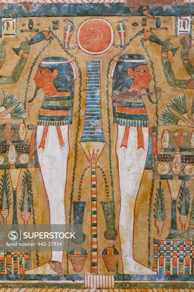 UK, England, London, British Museum, Egyptian Room, Detail of Painted Wooden Coffin of Katebat 1300BC