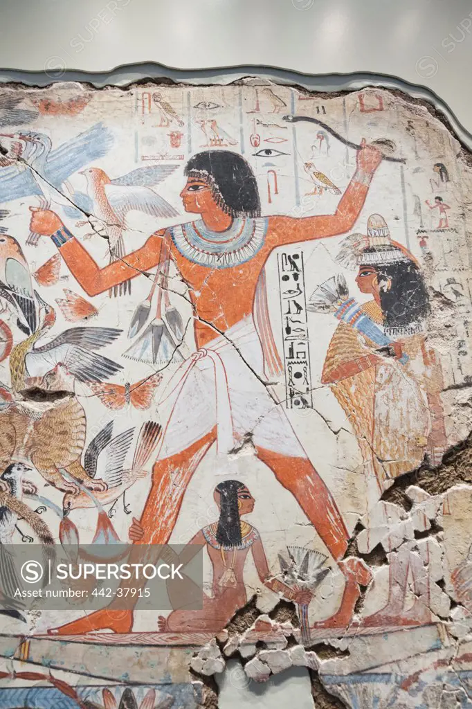 UK, England, London, British Museum, Egyptian Room, Tomb Chapel of Nebamun, Painting of Nebamun Hunting in Marshes