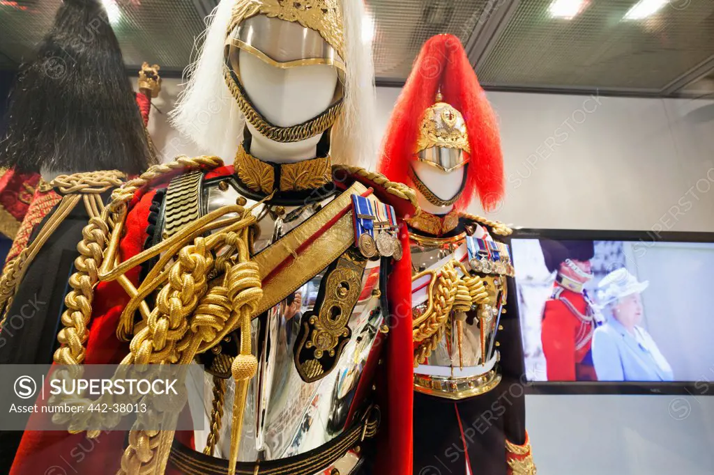 England, London, Whitehall, Household Cavalry Museum, Display of Military Uniforms