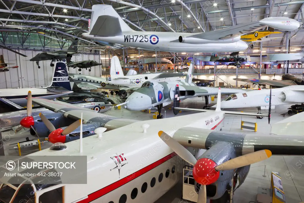 England, Cambridgeshire, Duxford, Imperial War Museum, Exhibit of Vintage Aircraft in AirSpace Hangar