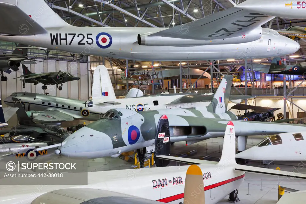 England, Cambridgeshire, Duxford, Imperial War Museum, Exhibit of Vintage Aircraft in AirSpace Hangar