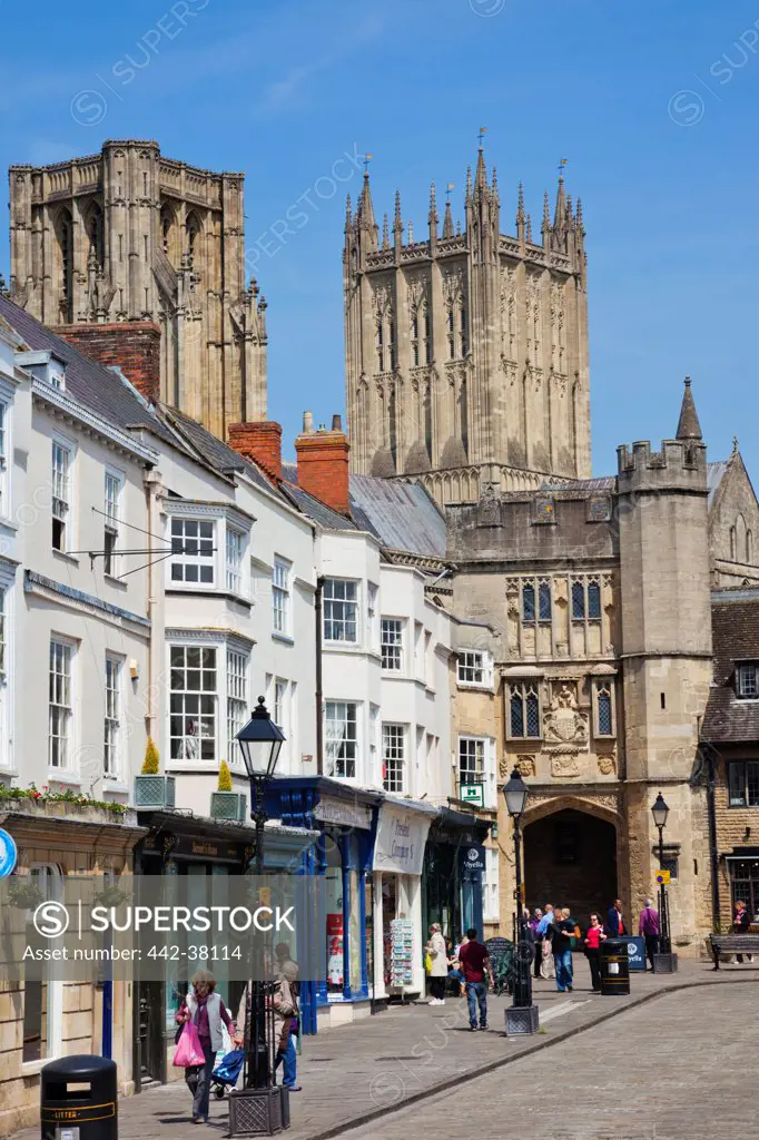 England, Somerset, Wells, Street Scene and Wells Cathedral