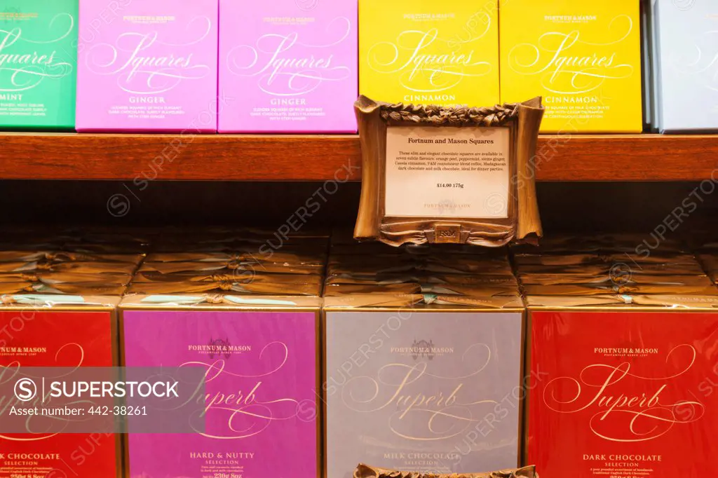 UK, London, Piccadilly, Display of Chocolate Boxes