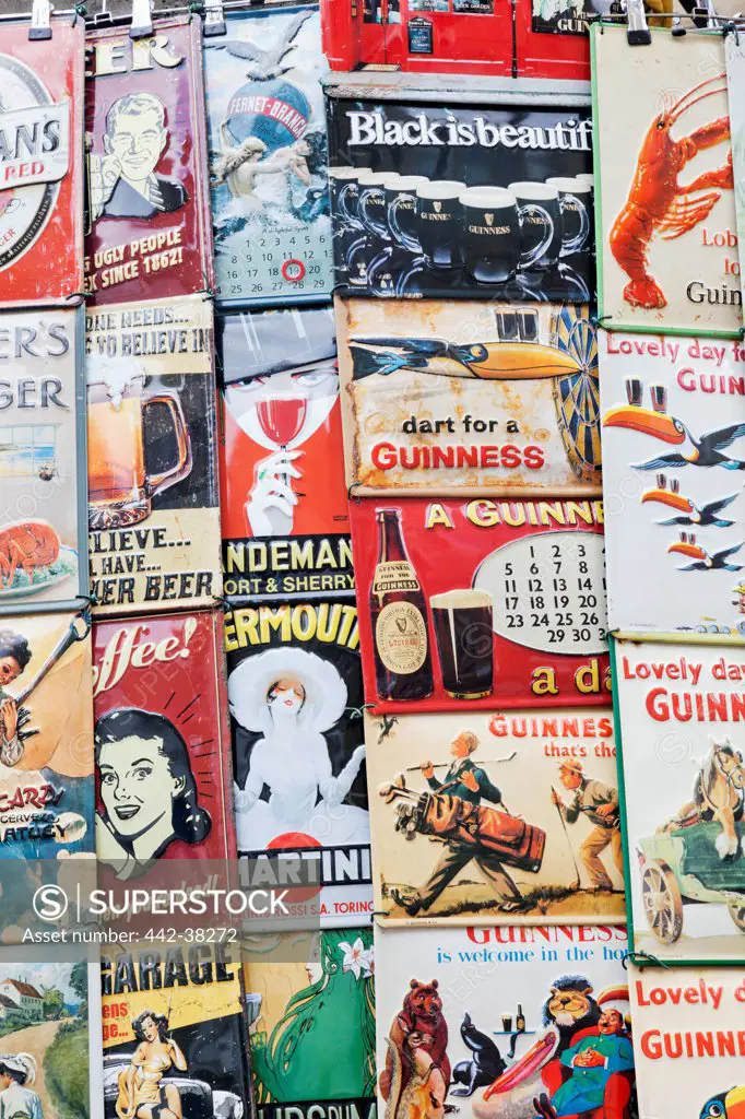 UK, London, Nottinghill, Portobello Road, Vintage Advertising Posters and Signs