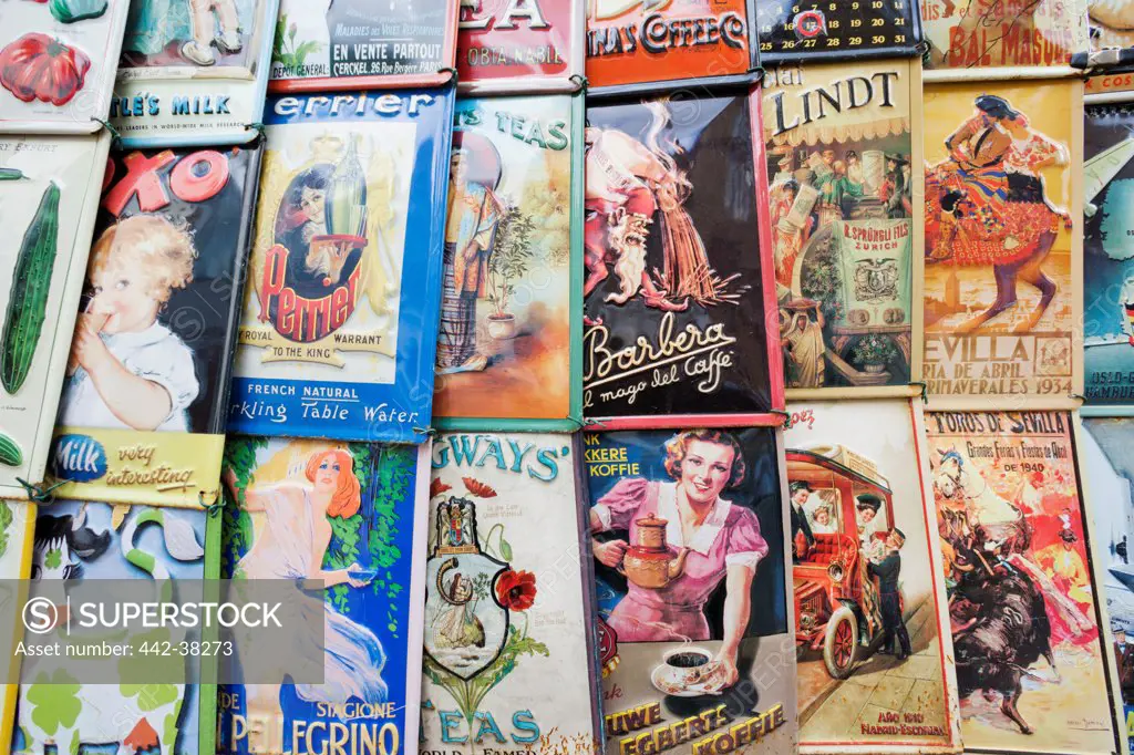 UK, London, Nottinghill, Portobello Road, Vintage Advertising Posters and Signs