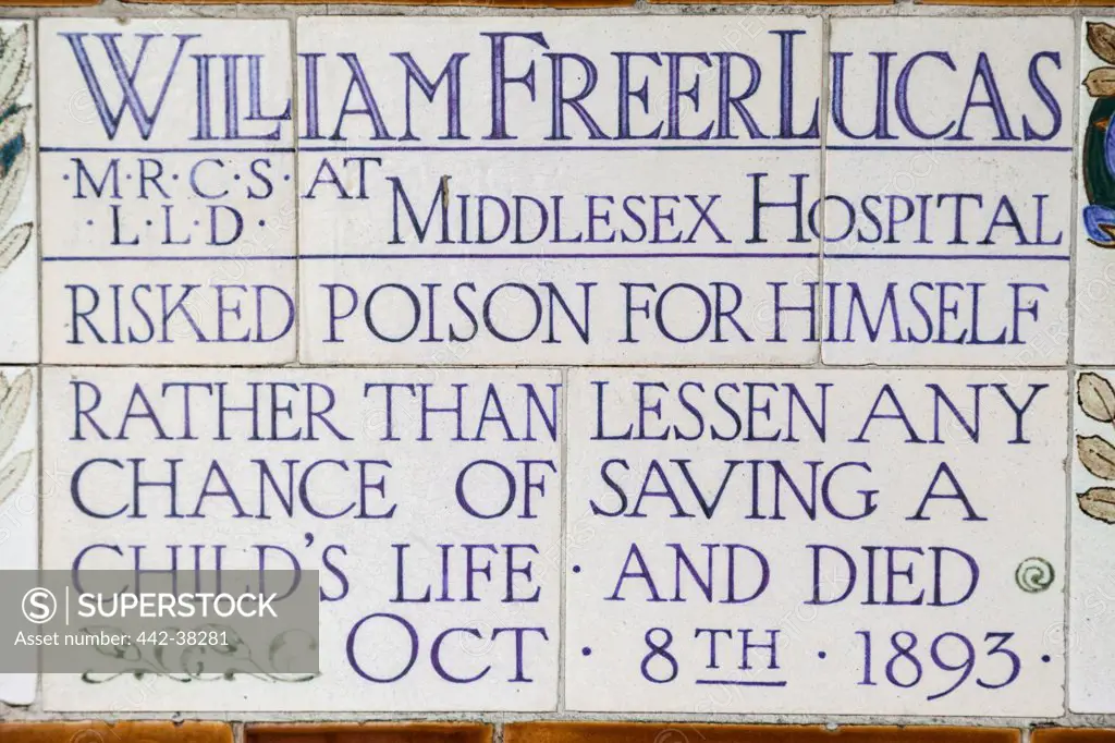 UK, London, City of London, Postmans Park, Memorial Plaques to Heroic Self Sacrifice