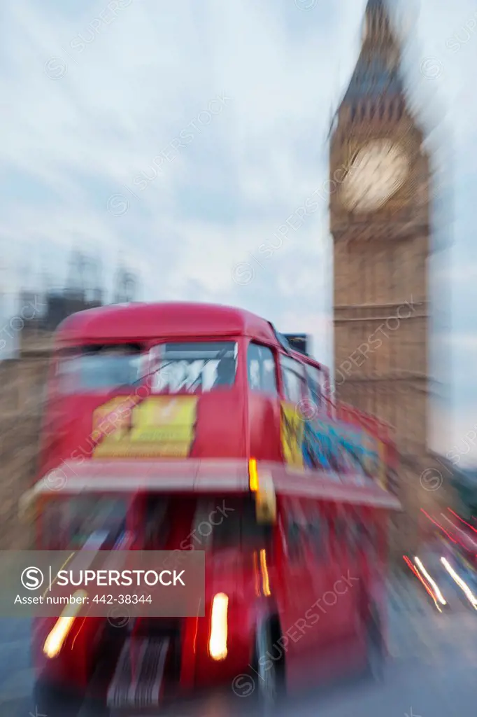 UK, London, Westminster, Red Double Decker Bus and Big Ben