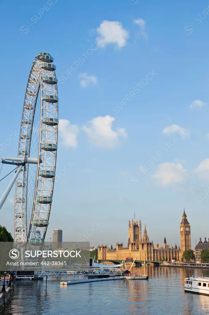 UK, London, London Eye and Houses of Parliament