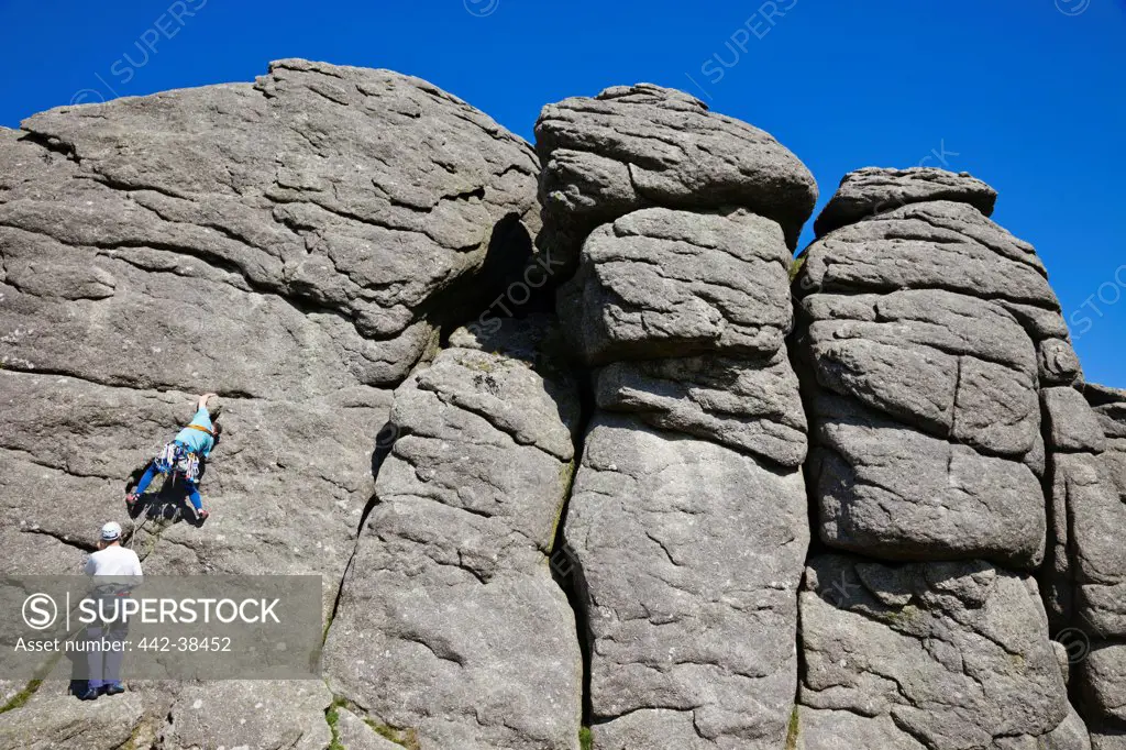 UK, England, Devon, Dartmoor, Haytor, Rock climbers
