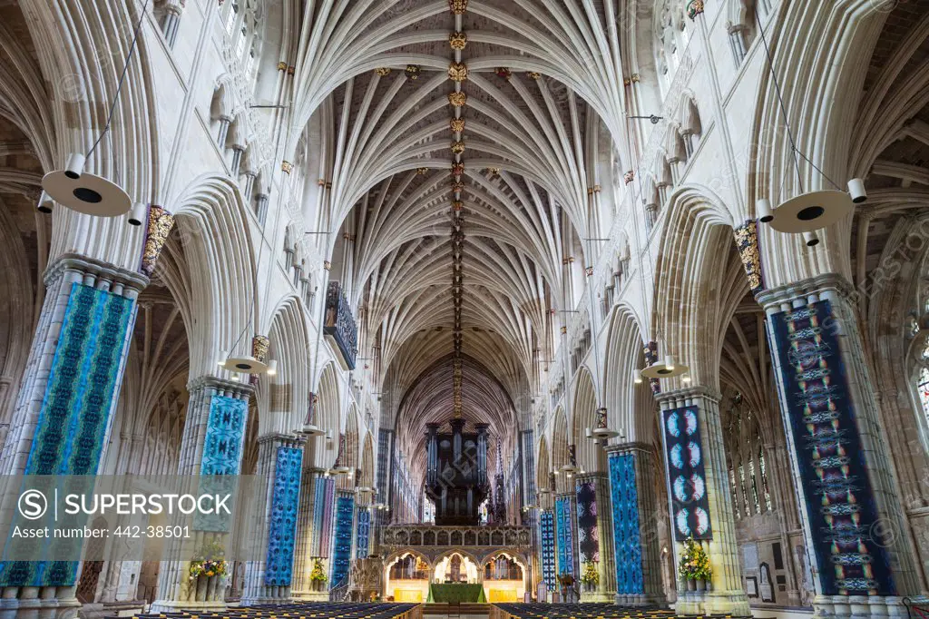 UK, England, Devon, Exeter, Exeter Cathedral, Interior view