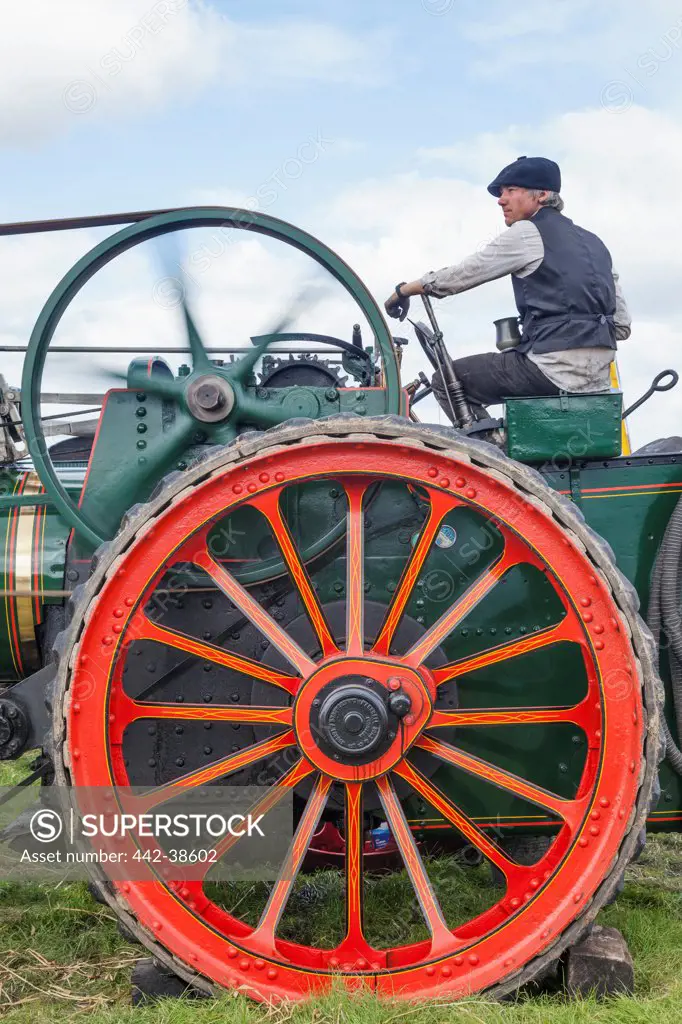 UK, England, Dorset, Blanford, The Great Dorset Steam Fair, Steam Engine Wheel Detail