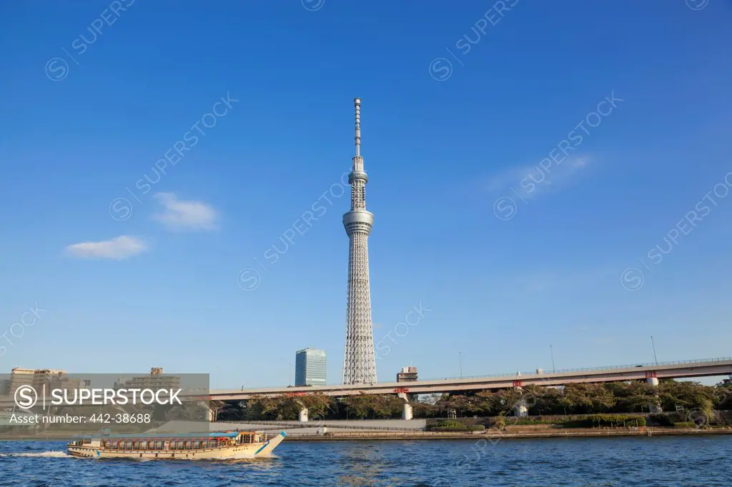 Japan, Honshu, Kanto, Tokyo, Asakusa, Skytree Tower And Sumidagawa River