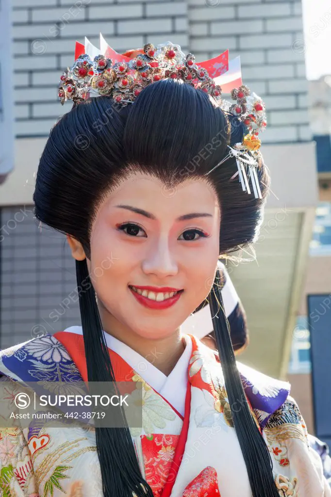 Japan, Honshu, Kanto, Tokyo, Asakusa, Jidai Matsurai Festival, Female Participant Dressed In Kimono