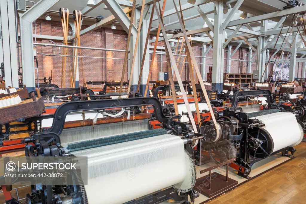 Japan, Honshu, Aichi, Nagoya, Toyota Commemorative Museum of Industry and Technology, Textile Machinery Pavilion, Vintage Toyoda Spinning Machines