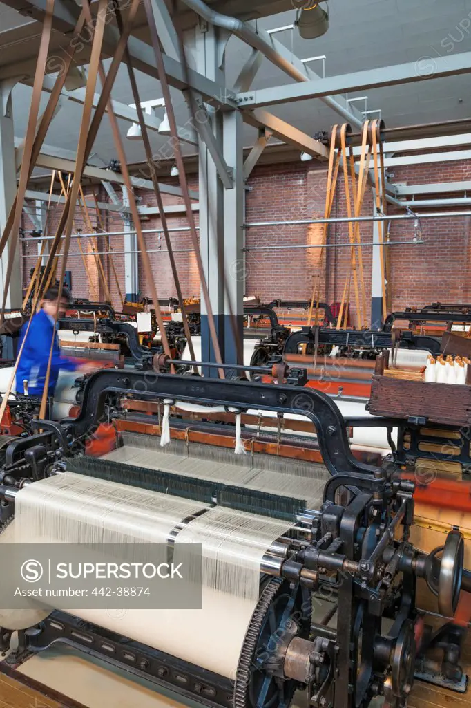 Japan, Honshu, Aichi, Nagoya, Toyota Commemorative Museum of Industry and Technology, Textile Machinery Pavilion, Vintage Toyoda Spinning Machines
