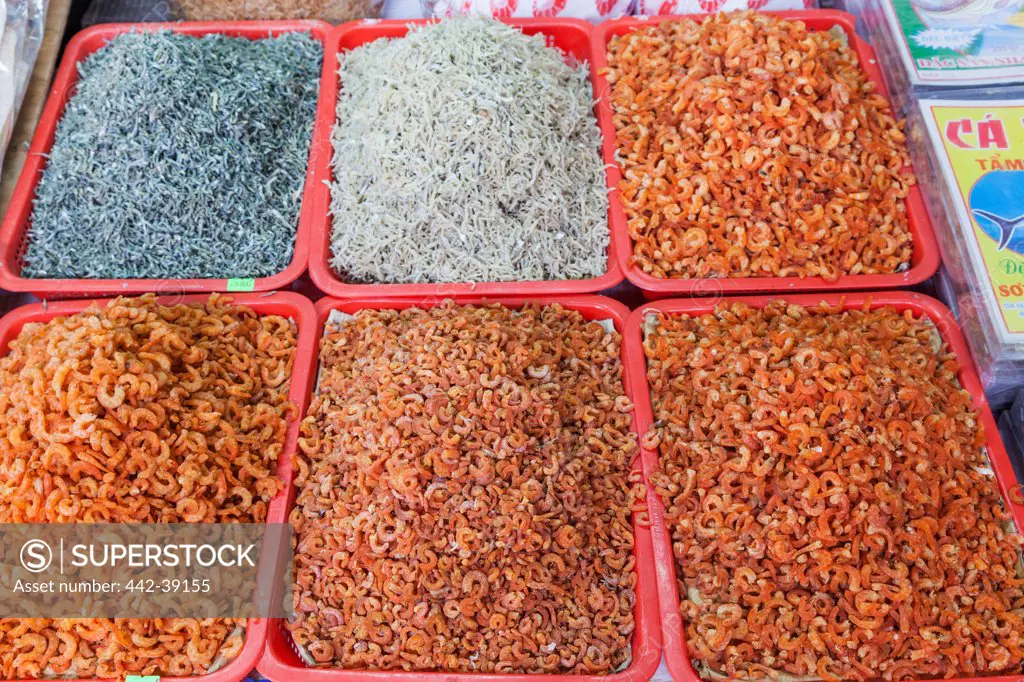 Vietnam, Nha Trang, Dam Market, Dried seafood stall