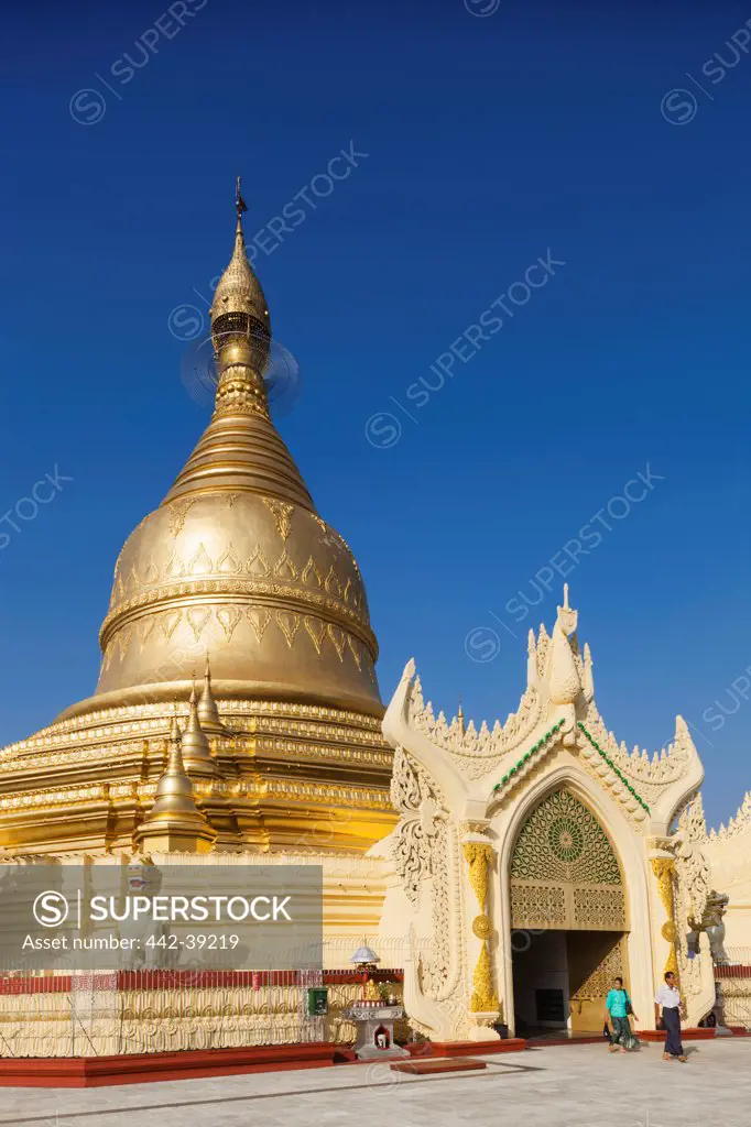 People at the entrance of a temple, Maha Wizaya Pagoda, Yangon, Myanmar