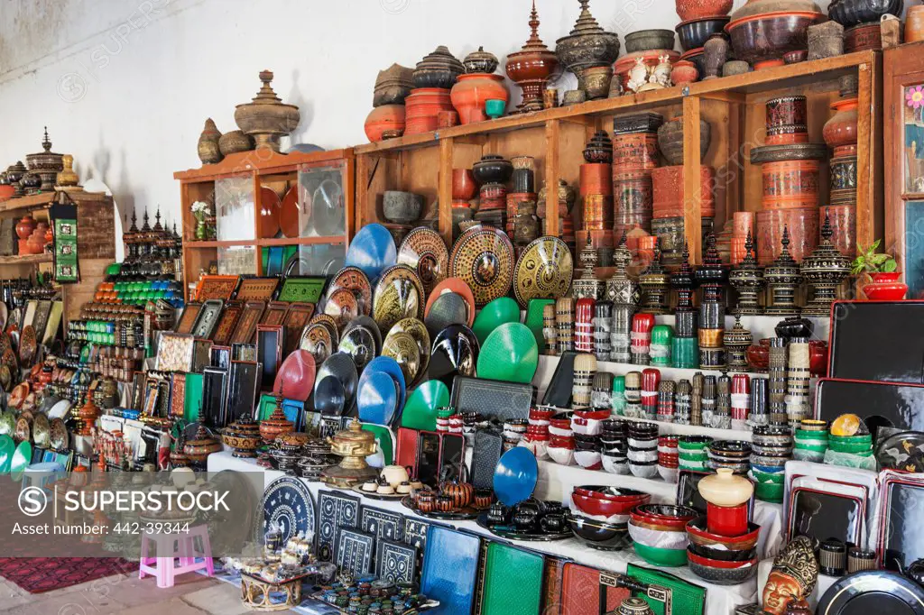 Lacquerware shop at a temple, Ananda Temple, Bagan, Mandalay, Myanmar