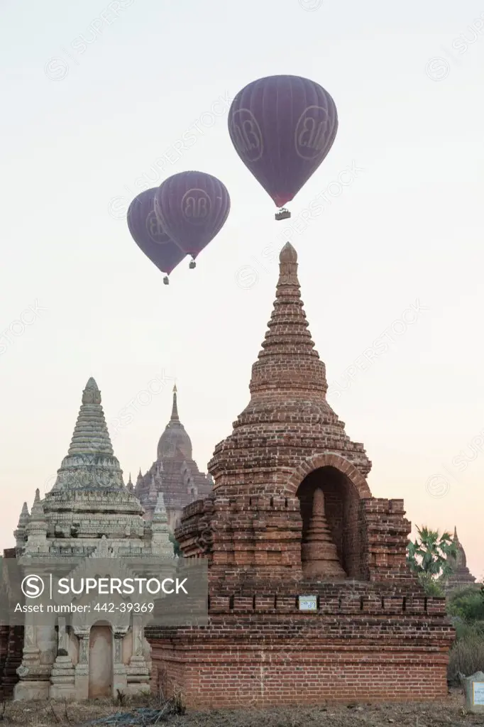 Hot Air Balloons over ancient ruins, Bagan, Myanmar