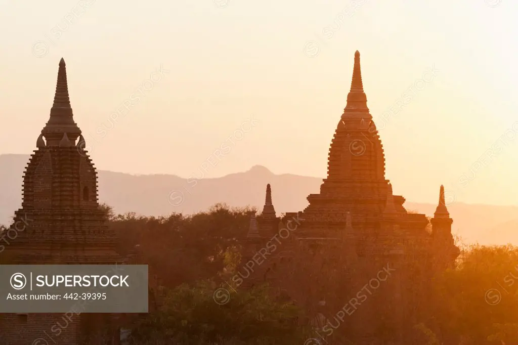 Ruins of temples at dusk, Bagan, Myanmar