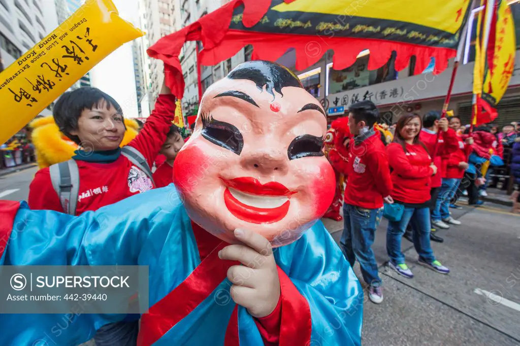 China, Hong Kong, Festival Participant in Lucky God Costume
