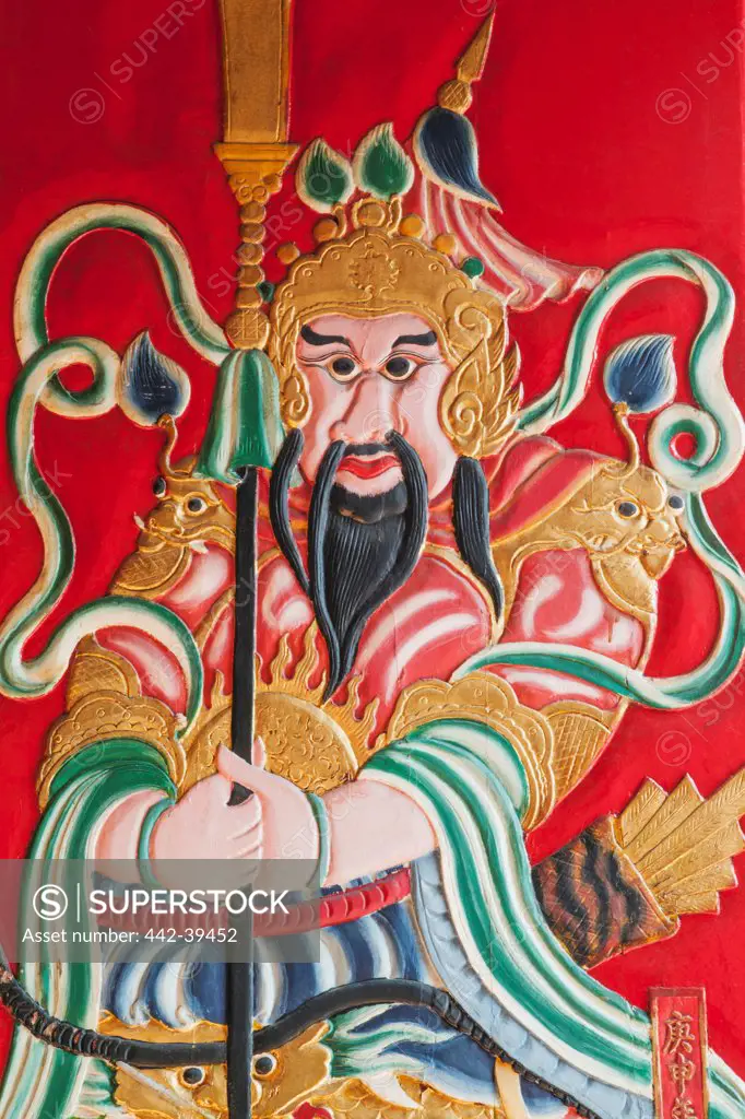 China, Hong Kong, Stanley, Man Mo Temple, Doorway Guardian Painting