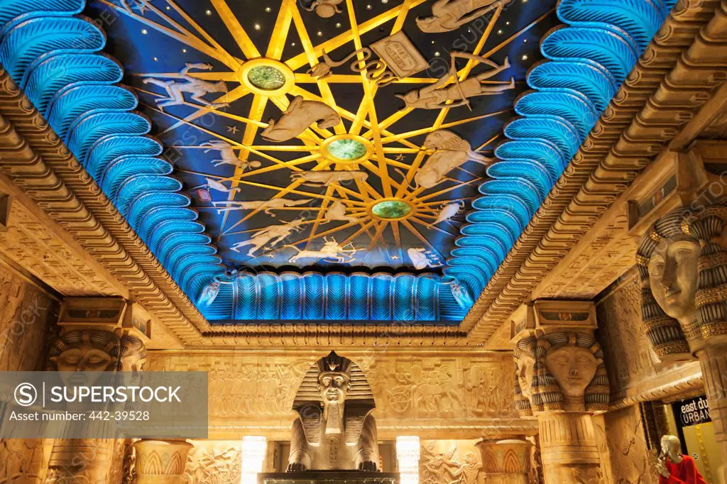 UK, England, London, Knightsbridge, Harrods, Egyptian Escalator, Ceiling depicting Night Sky with Zodiacal Figures designer William George Mitchell