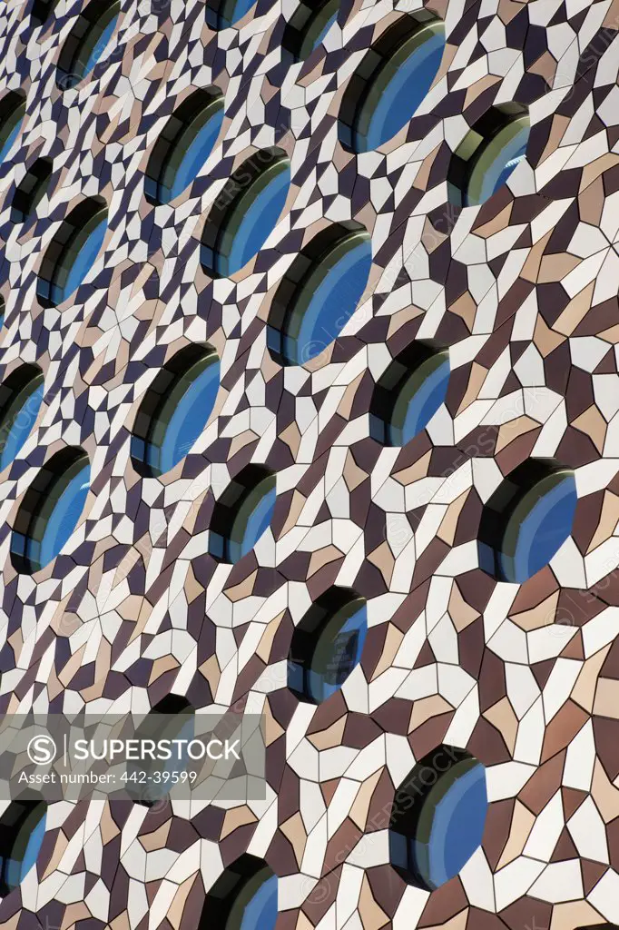 UK, England, London, Greenwich Peninsula, Ravensbourne College Building Windows, design by Foreign Office Architects