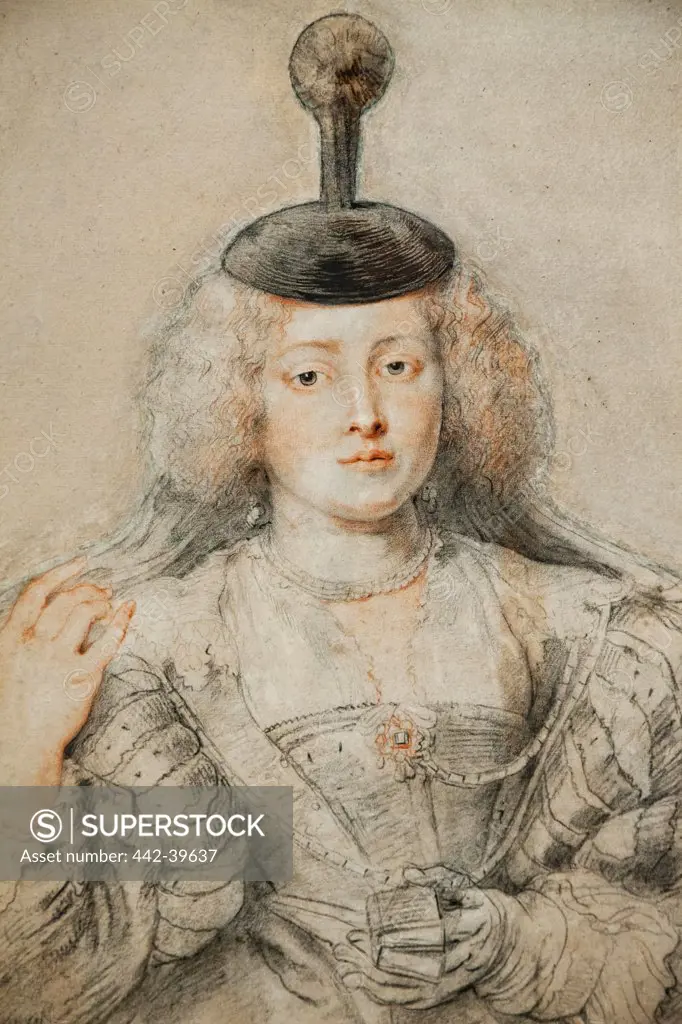 UK, England, London, Aldwych, Somerset House, Courtauld Gallery and Museum, Drawing of Helena Fourment by Rubens dated 1630