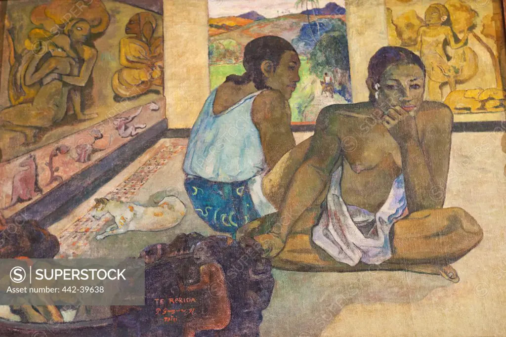 UK, England, London, Aldwych, Somerset House, Courtauld Gallery and Museum, Oil on Canvas Painting titled "Te Reroia" (The Dream) by Paul Gauguin dated 1897