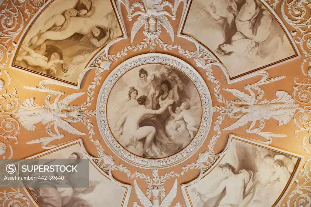 UK, England, London, Aldwych, Somerset House, Courtauld Gallery and Museum, Ceiling with Photographic Reproductions of Paintings by Benjamin West