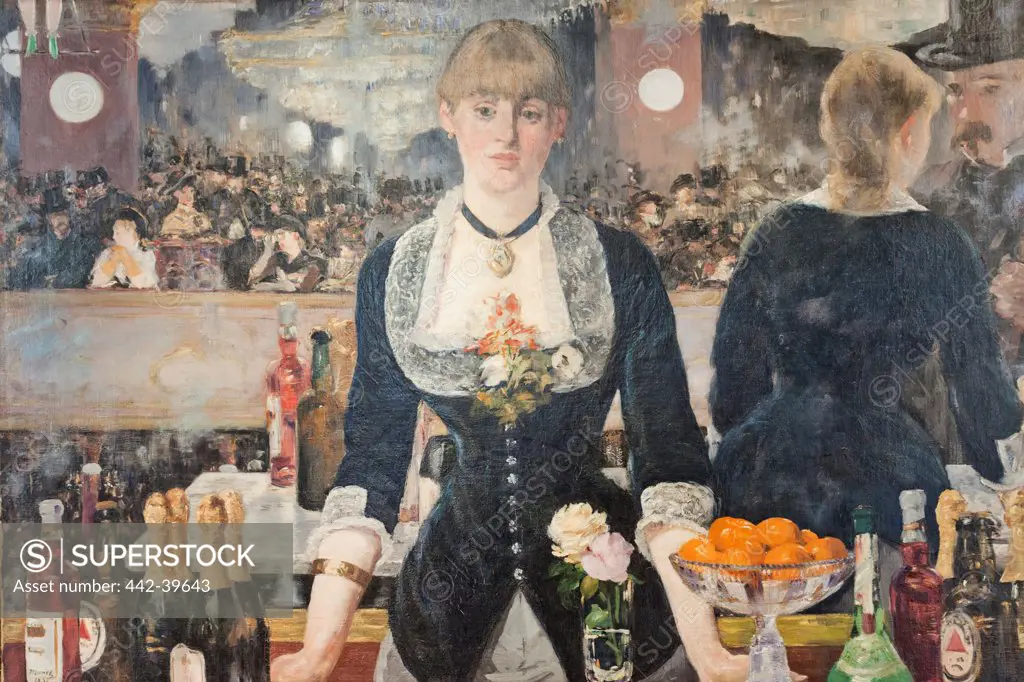 UK, England, London, Aldwych, Somerset House, Courtauld Gallery and Museum, Oil on Canvas, Painting titled "A Bar at the Folies-Bergere" by Edouard Manet, dated 1832