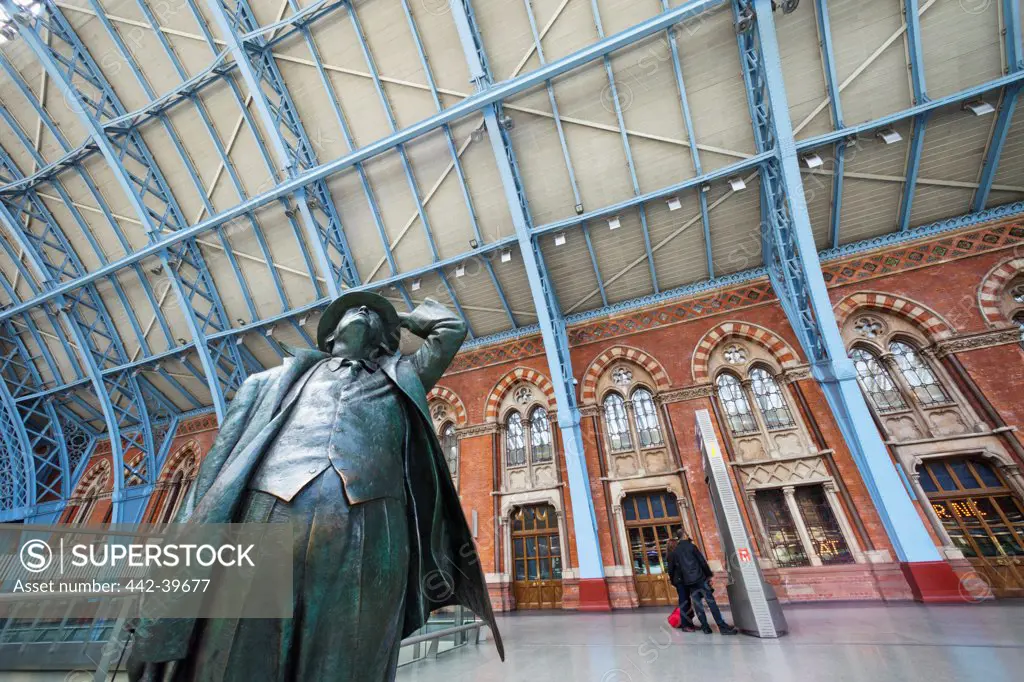 UK, England, London, Kings Cross, St Pancras Station, Statue of Sir John Betjeman by Martin Jennings