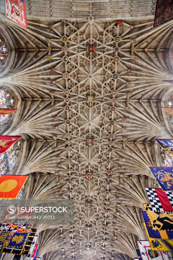 UK, England, Berkshire, Windsor, Windsor Castle, St George's Chapel, The Quire Ceiling